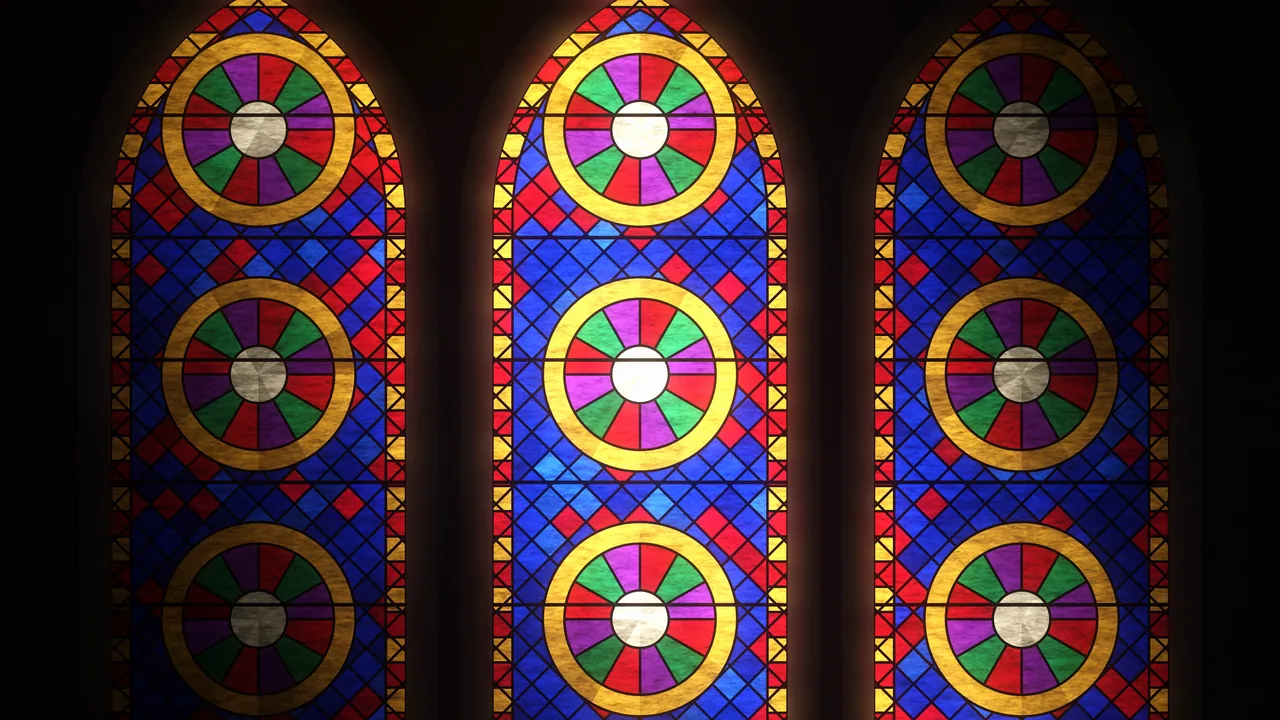 Cathedral 03, Stained Glass Light Sweep, framed for the selected wall size
